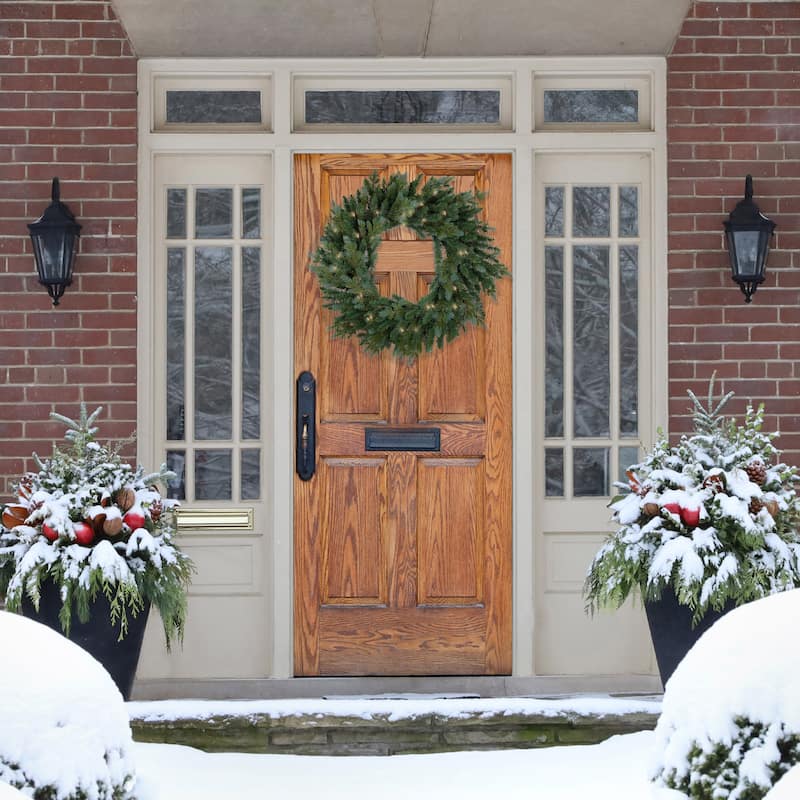 Pre-Lit Blue Spruce Artificial Christmas Wreath 36-Inch Clear Lights - 36"
