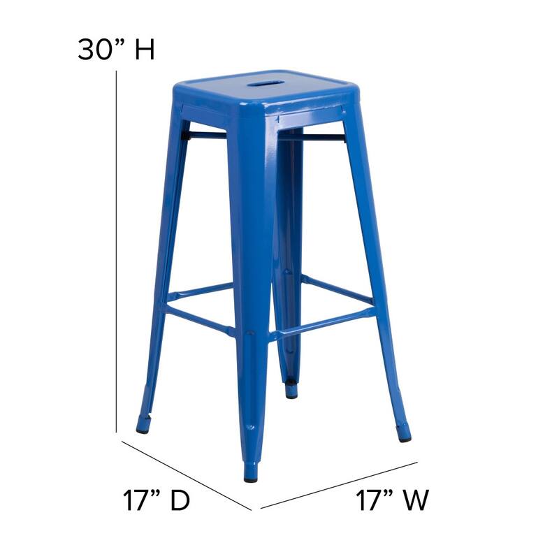 4 Pack 30" High Backless Metal Indoor-Outdoor Barstool with Square Seat