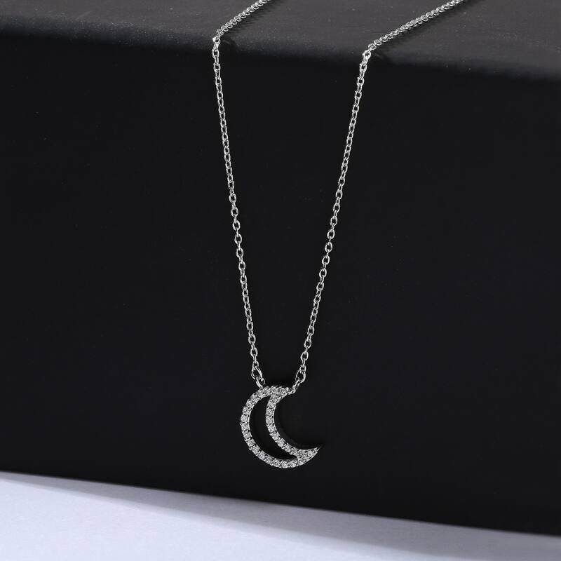 1/10ct Diamond Geometric Pendant Necklace in Silver for Women - Crescent - White