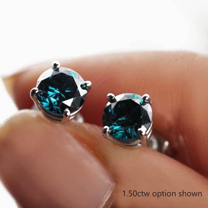 Auriya 1/2ct to 2ct TW Round Blue Diamond Stud Earrings 14k White Gold (I1-I2)