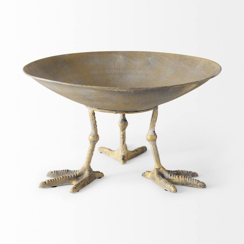 HomeRoots 13" Gold Metal Round Centerpiece Bowl