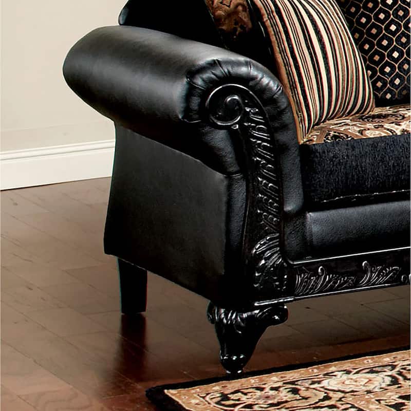 Chateau Traditional Black Faux Leather Upholstered Loveseat by Furniture of America