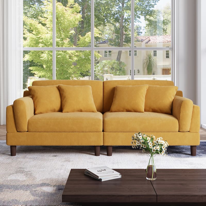 90.2"W Corduroy Upholstered 2 Seater Living Room Sofa