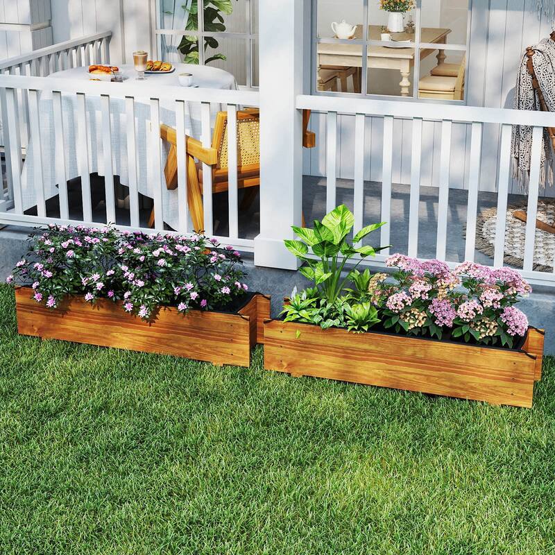 Costway 1/2 PCS Wooden Raised Garden Bed with Drainage Holes, Liner
