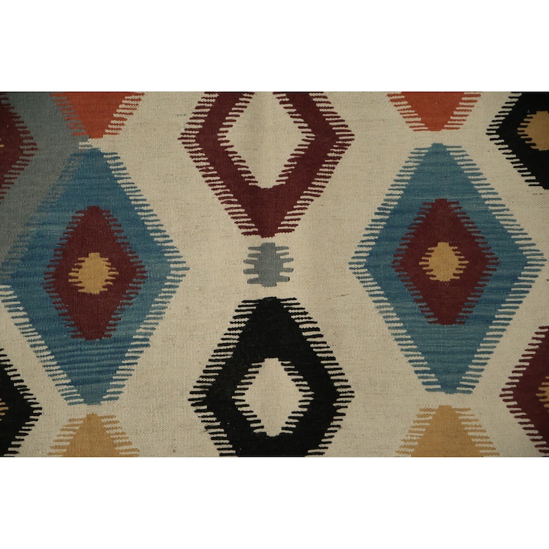 Hand Woven Oriental 100% Wool Carpet Southwestern Modern Greys & Charcoal Kilim Area Rug - 9' 9'' X 6' 7''