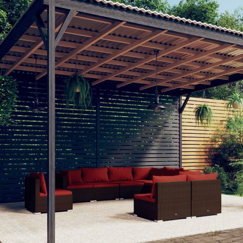 vidaXL Patio Lounge Set Outdoor Sectional Sofa Set Table Garden Poly Rattan - 27.6" x 27.6" x 23.8" - Brown/Cinnamon red 6 x Middle sofa