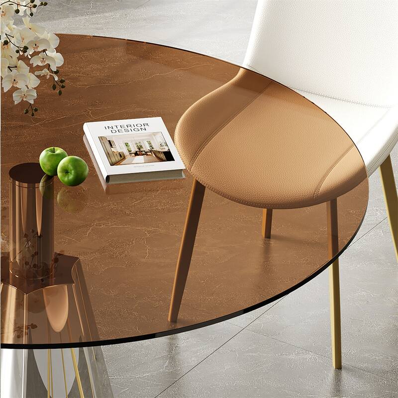 Compact Round Dining Table, Black Glass Top & Silver Flared Base