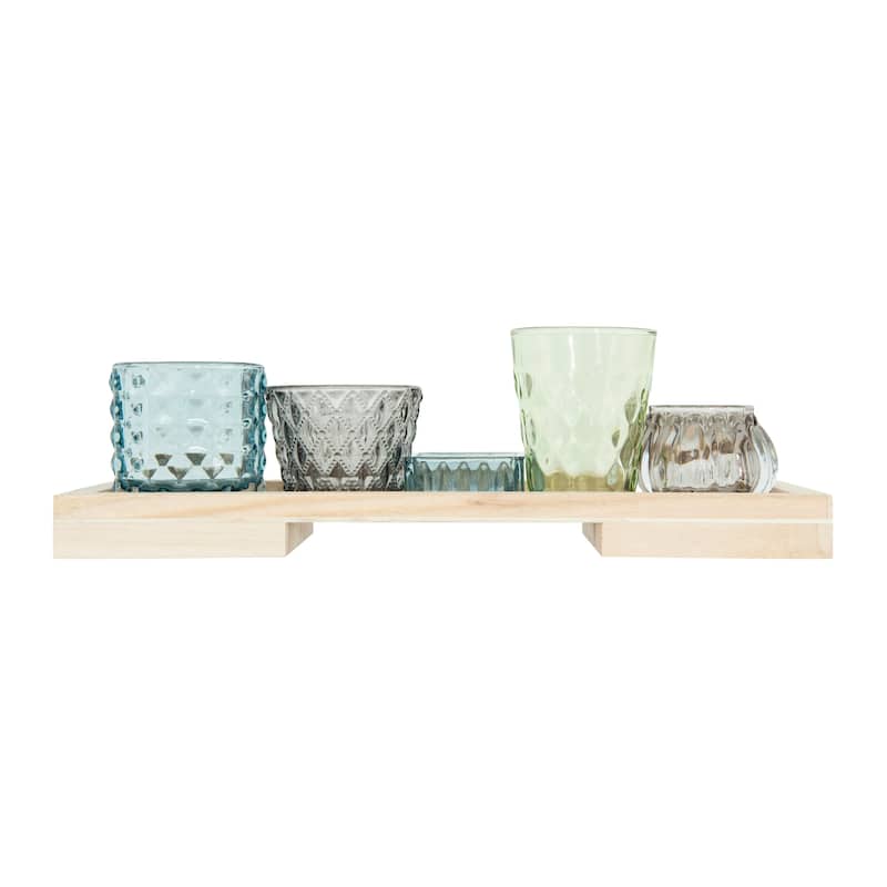Tealight Holders on Wood Tray - 13.3"L x 4.3"W x 4.3"H - 13.3"L x 4.3"W x 4.3"H - Multi-Color