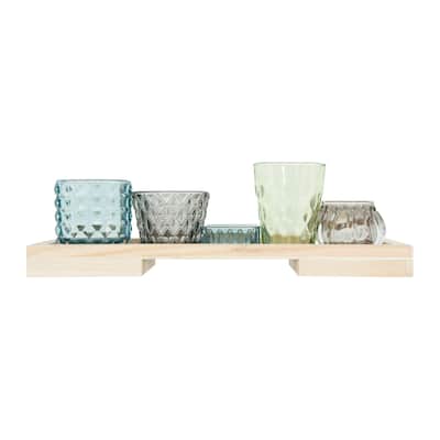 Tealight Holders on Wood Tray - 13.3"L x 4.3"W x 4.3"H