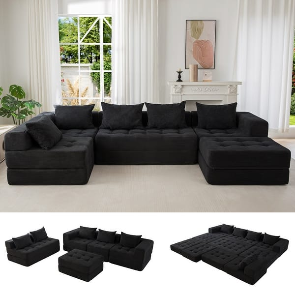 Modular Sectional Sofa Couch Foldable U Shaped Cloud Couch with Pillows Tufted Boneless Sleeper Lounger Floor Sofa Bed - On Sale - Bed Bath & Beyond