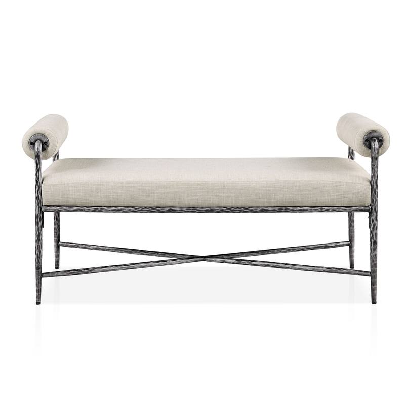 247 Shop At Home Lalia Modern 3-Piece Upholstered Hammered Metal Camelback Bedroom Set with Nightstand and Bench