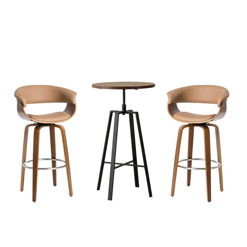 Glitzhome Modern 3-Piece Wooden Swivel Bar Stools & Height Adjustable Pub Table Set