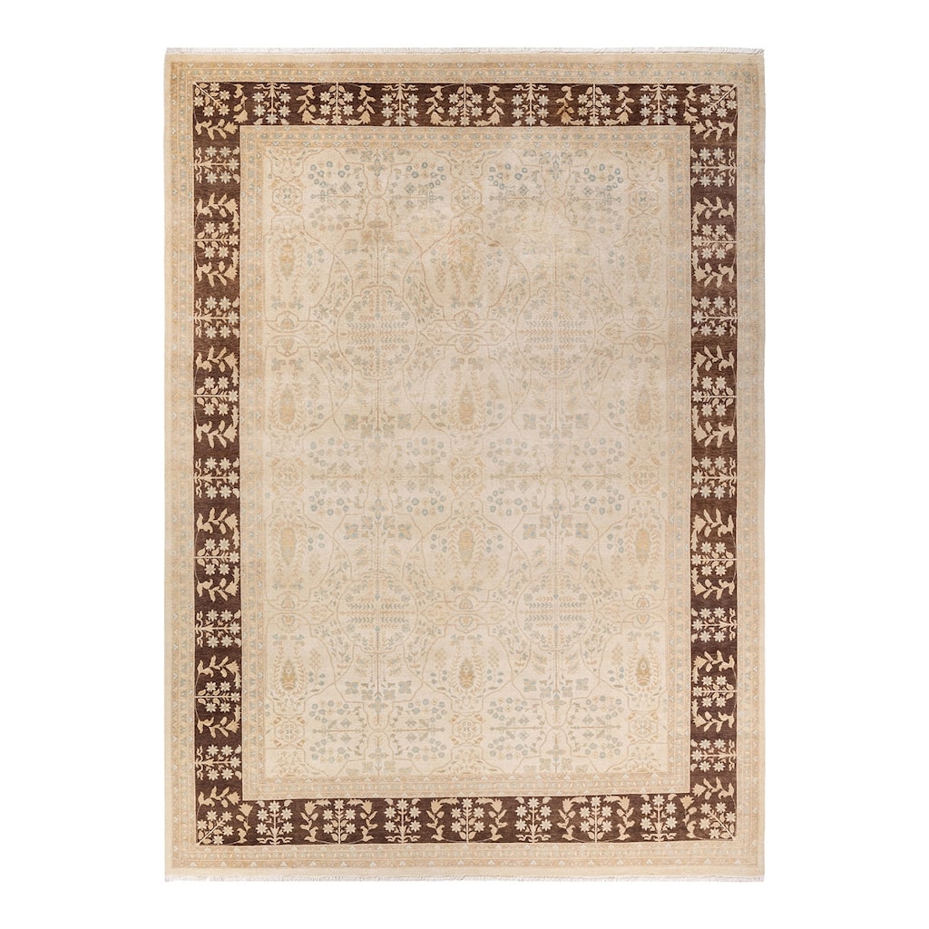 Overton Hand Knotted Wool Vintage Inspired Modern Contemporary Eclectic Ivory Area Rug - 9' 0" x 12' 6"