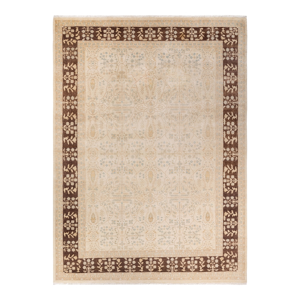 Overton Hand Knotted Wool Vintage Inspired Modern Contemporary Eclectic Ivory Area Rug - 9' 0" x 12' 6"