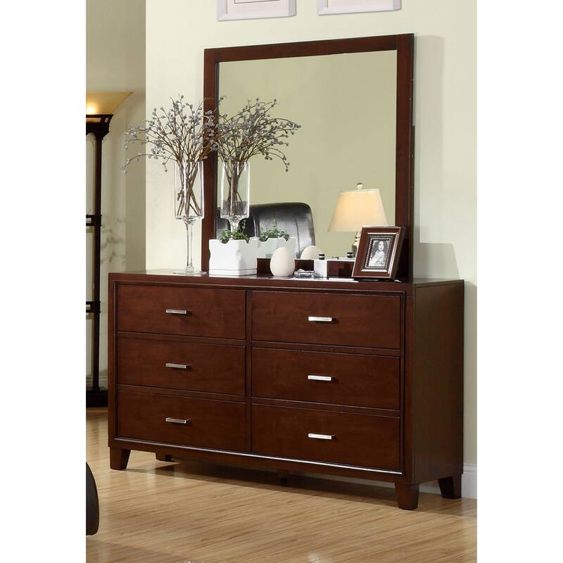 Malt Contemporary Cherry 2-piece 6-Drawer Dresser and Mirror Set by Furniture of America
