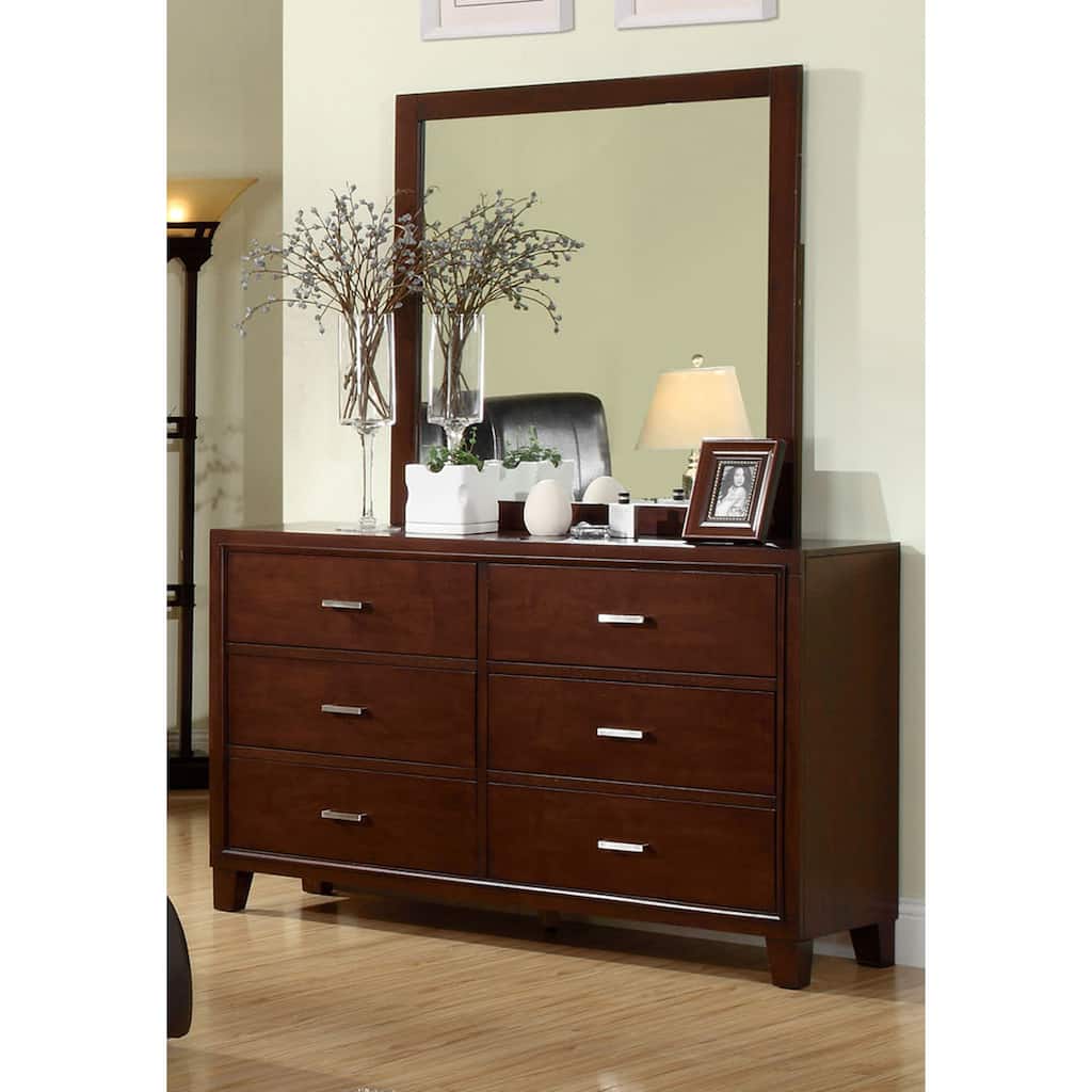 Malt Contemporary Cherry 2-piece 6-Drawer Dresser and Mirror Set by Furniture of America