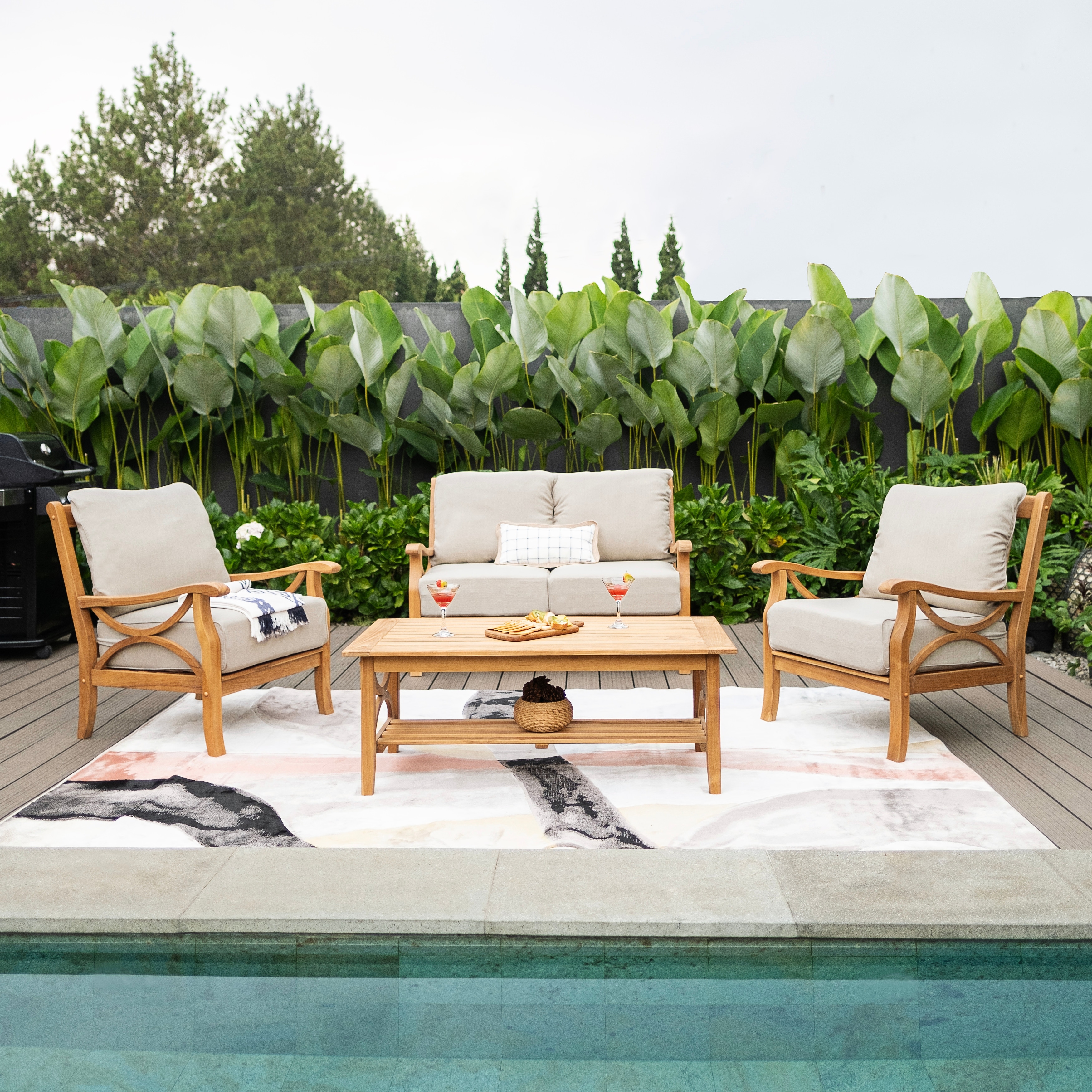 Cambridge Casual Lowell 4-piece Teak Outdoor Conversation Set