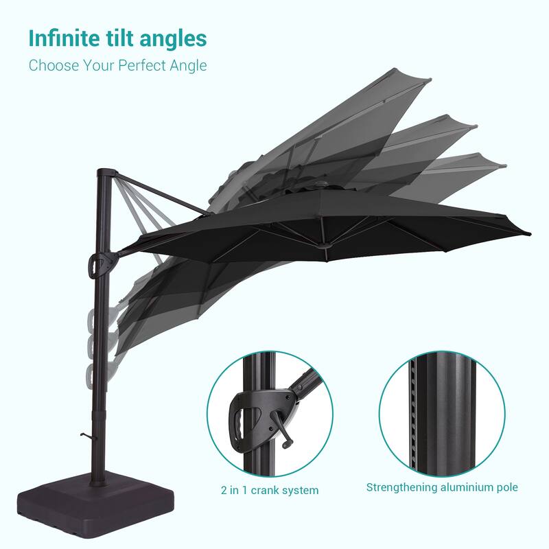 BONOSUKI 11-ft 360-degree Rotating Cantilever Patio Umbrella with Base