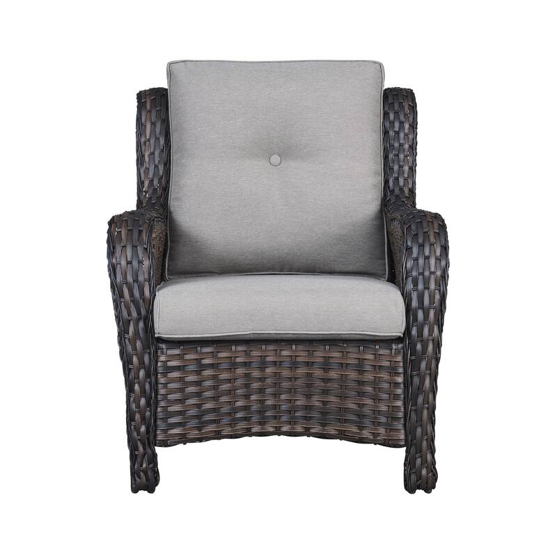 Outdoor Wicker High Back Club Chair with Cushions (Set of 2)