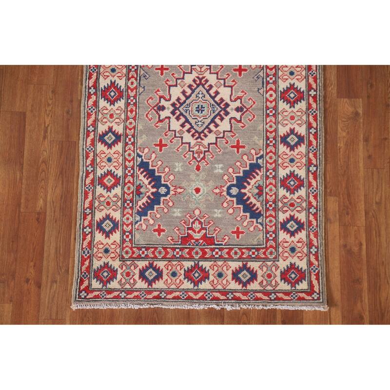 Hand Knotted Oriental 100% Wool Carpet Traditional Geometric Brown Kazak Runner Rug - 15' 11'' X 2' 8''