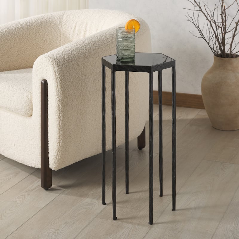 SAFAVIEH Couture Galvin Marble Top Drink Table - 11"W x 12"D x 24"H - Black/Black
