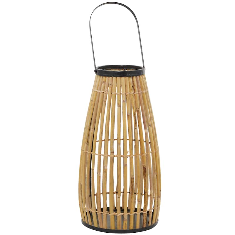 Brown Wicker Handmade Slatted Frame Decorative Candle Lantern with Handle - 11"W x 11"L x 20"H - Brown