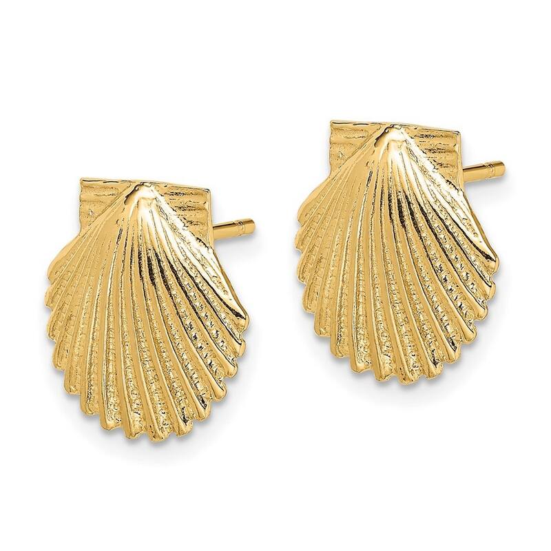 Curata 14k Yellow Gold Scallop Shell Post Earrings 2 d High Polish - 12.45x11.92mm