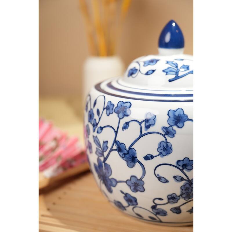 8in Chinoiserie Ceramic Ginger Jar Candle - 61oz Peony Scent