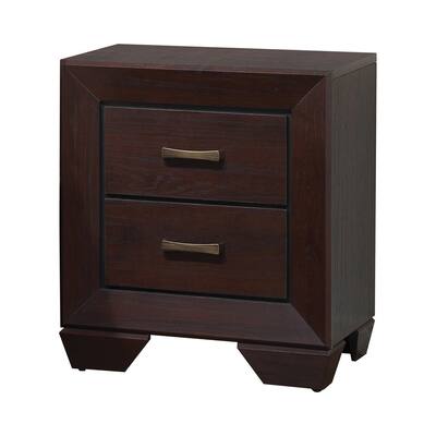 Dark Cocoa Brown 2 Drawer 23.5 in. W Nightstand with Sturdy Hardware and Ample Storage
