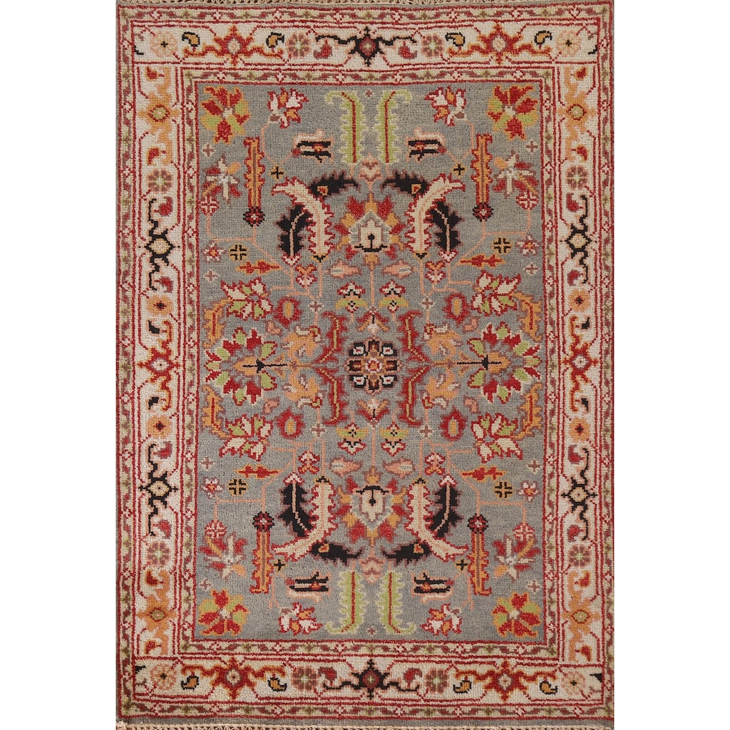 Floral Heriz Serapi Indian Rug Handmade Wool Carpet - 4'2"x 5'11"