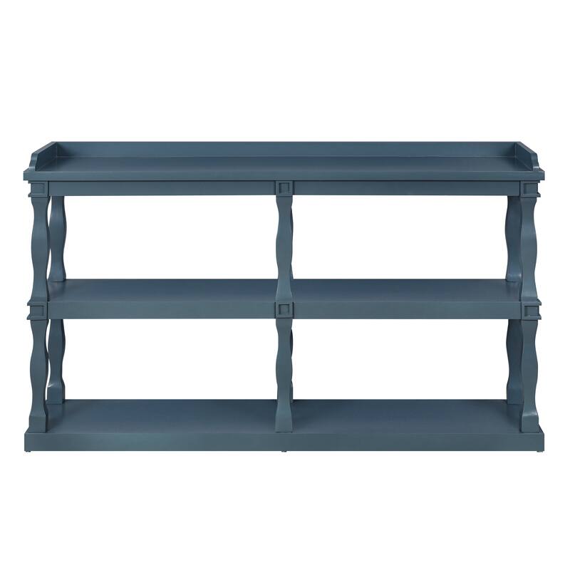 Retro Console Table 3-Tier Display Shelf with Roman Column Support and Open Storage Shelves for Behind Sofa Hallway Living Room