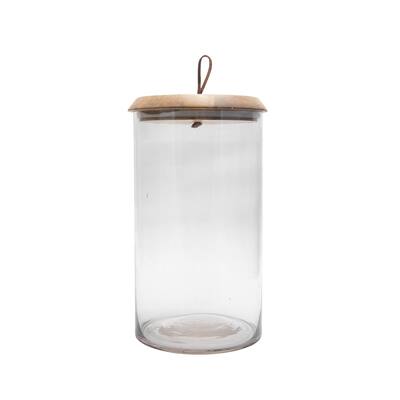 Lg. Mango Wood and Glass Covered Jar H10"