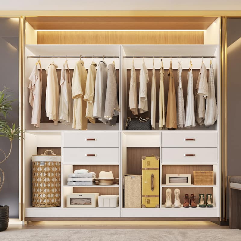 40'' Large Closet System with Shelves and 2 Drawers, Freestanding Closet Organizer with Hanging Rods