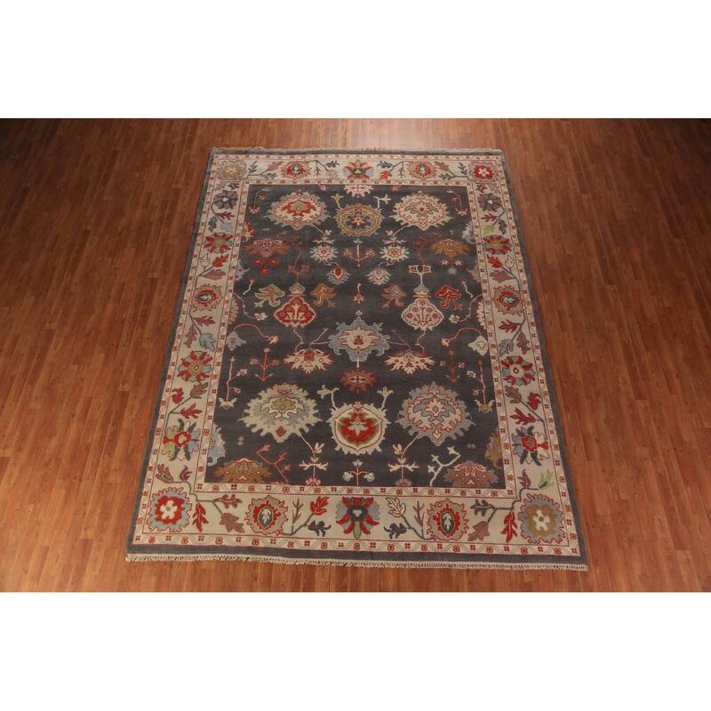 Gray Oushak Oriental Area Rug Hand-Knotted Wool Carpet - 8'10"x 11'9"