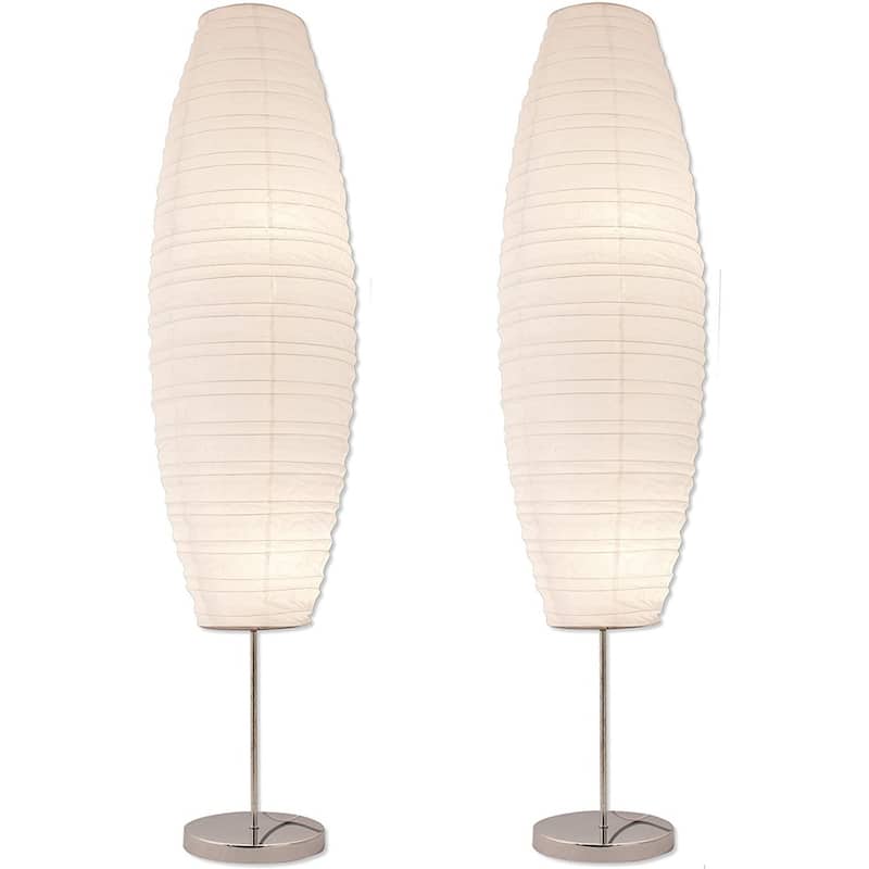 DIPLOMA Chrome Paper Floor Lamp with White Paper Shade (White) - 2-Pack