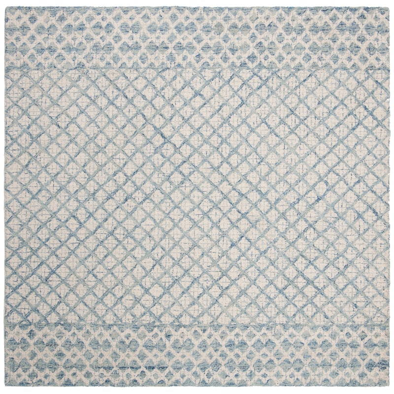 SAFAVIEH Handmade Abstract Suhad Modern Wool Rug - 8' Square - Blue/Ivory