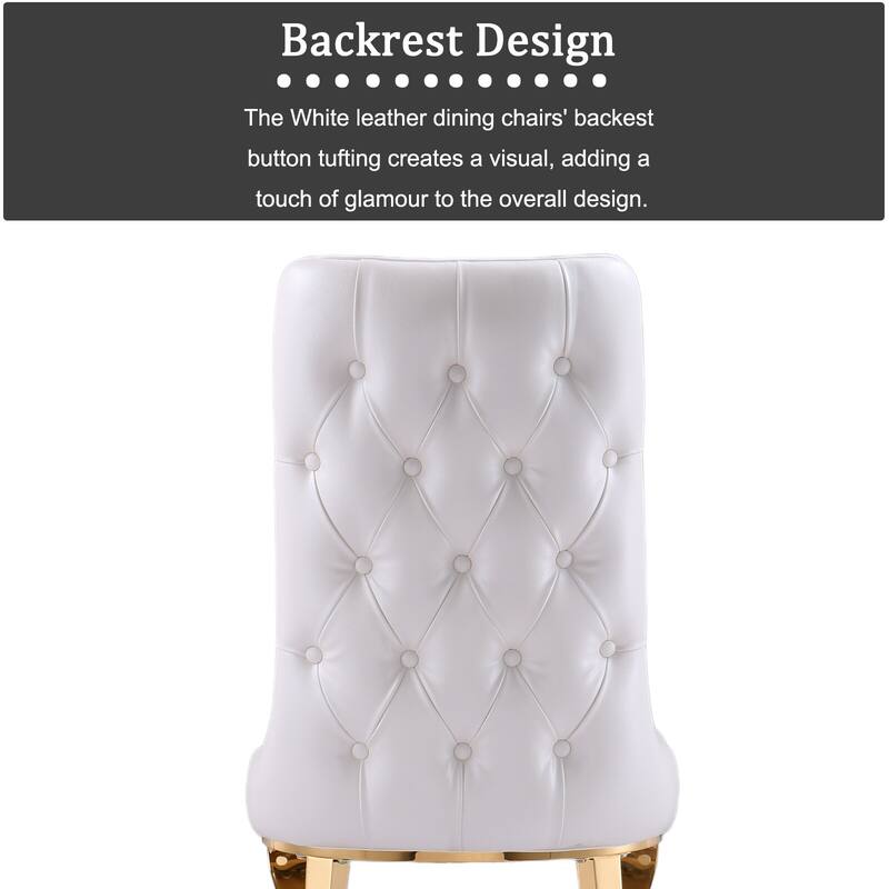White Tufted Dining Chairs with PU Leather Upholstered and Polished Gold Legs