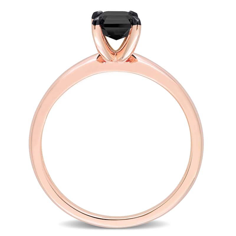 Miadora 1ct TDW Emerald-cut Black Diamond Solitaire Engagement Ring in 14k Rose Gold
