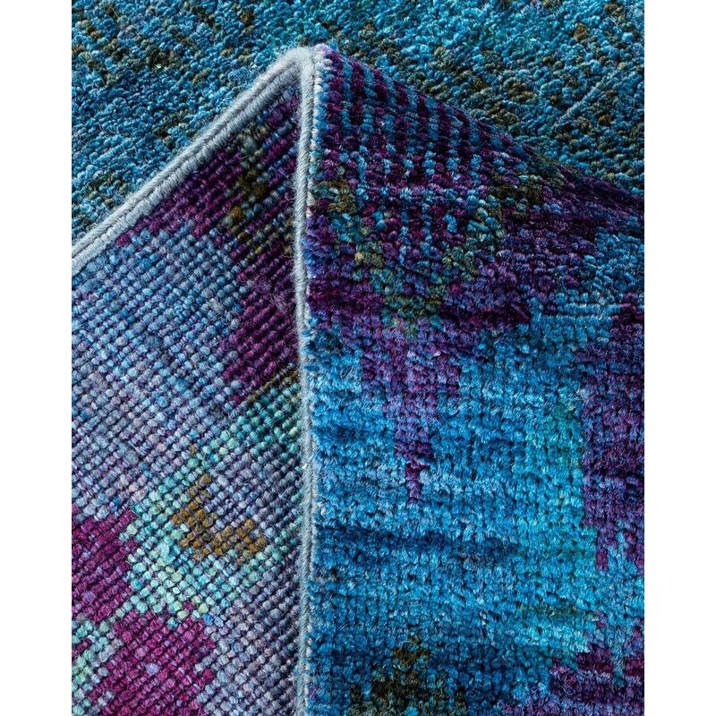 Overton Hand Knotted Wool Vintage Inspired Modern Contemporary Overdyed Blue Area Rug - 6' 0" x 8' 10"