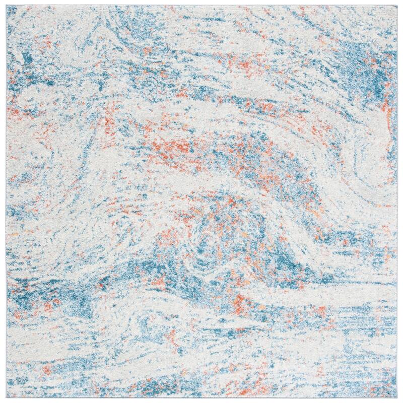 SAFAVIEH Tulum Tjasa Modern Abstract Rug - 6'7" Square - Ivory/Dark Blue