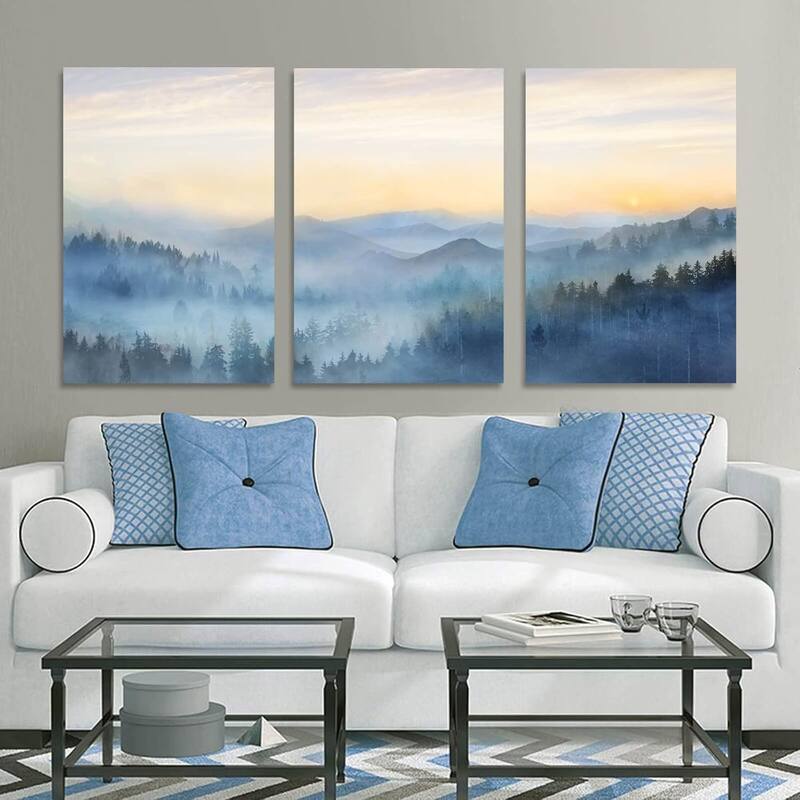 Sunrise Misty Forest Print Picture Paintings Wall Art