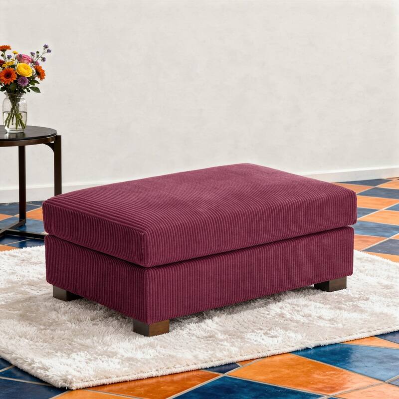 Modern Oversized striped Corduroy Ottoman - 17.85" H - Purple