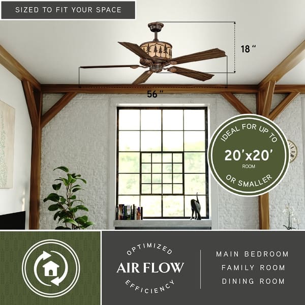 Yosemite 56 in. Burnished Bronze Rustic Ceiling Fan, Reversible Rosewood-Dark Walnut Blades, LED Lighted Motor Housing, Remote