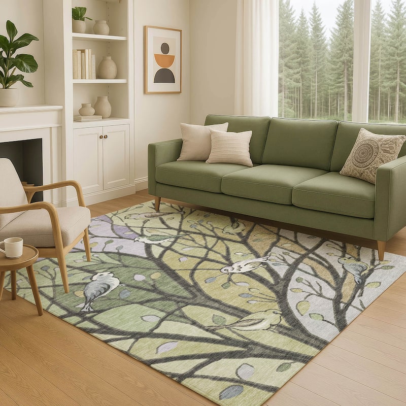 Machine Washable Indoor/ Outdoor Bird Mosaic Chantille Rug