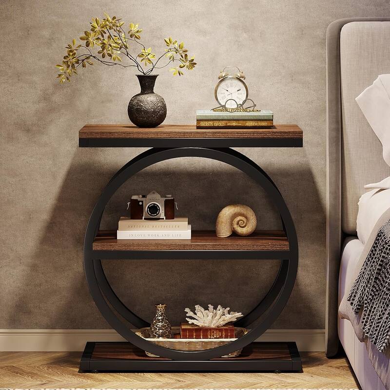 3 Tiers End Table, Wood Side Table for Living Room, Slim Nightstand