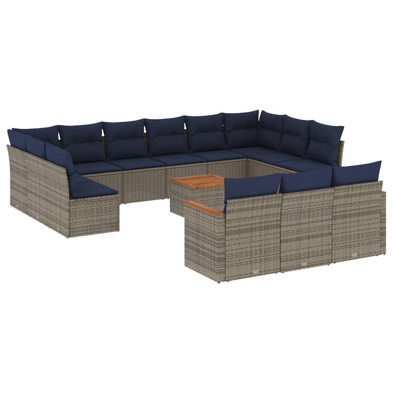 vidaXL 13/14 Piece Patio Sofa Set with Cushions Black/Gray Poly Rattan - 24.4 x 24.4 x 27.2