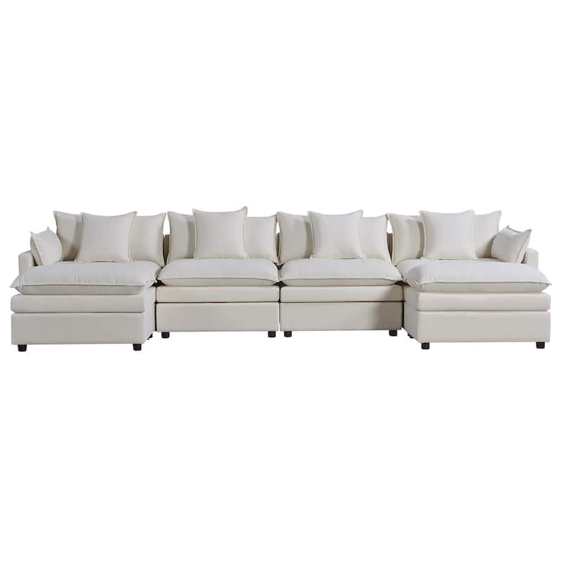 White 142.52" U-Shaped 6-Seater Sectional Sofa with Convertible Chaise and Ottomans, Spacious Cloud Couch for Comfort
