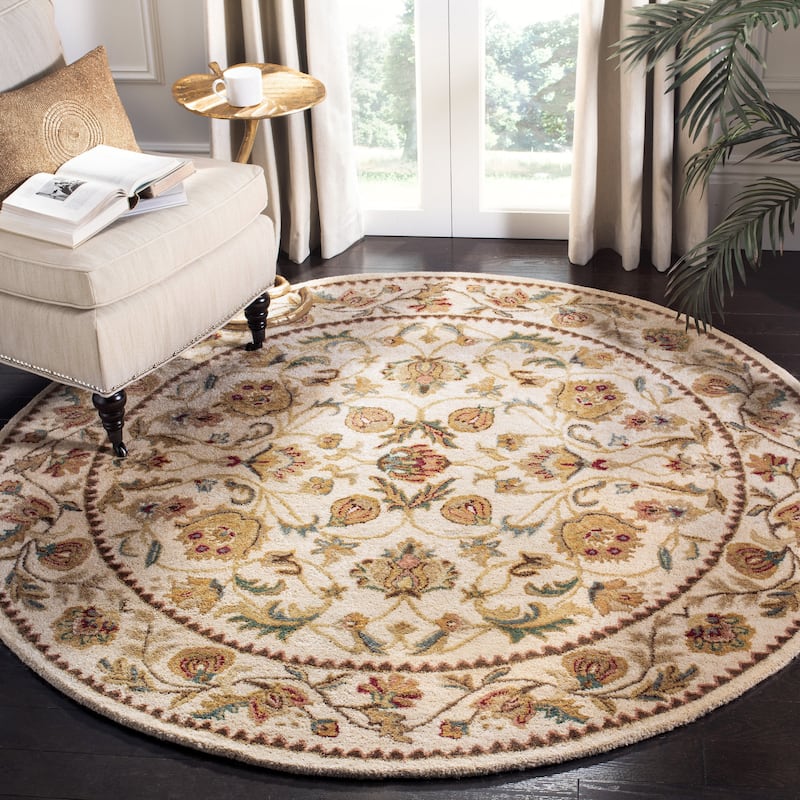 SAFAVIEH Handmade Bergama Valentyna Oriental Hand-spun Wool Rug - 8' Round - Ivory/Ivory