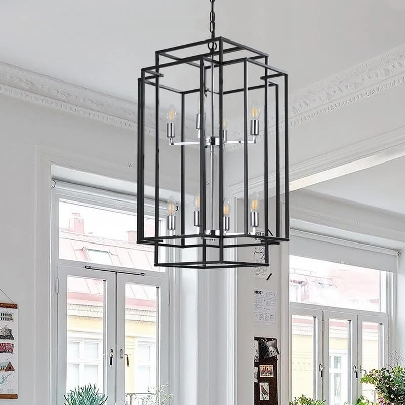 18-Inch Industrial Pendant Light – 8-Light Geometric Design, Adjustable Hanging Fixture (Bulbs Not Included).