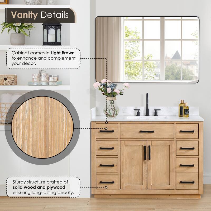 Altair Gavino Bath Vanity with Grain White Composite Stone Top, no Mirror